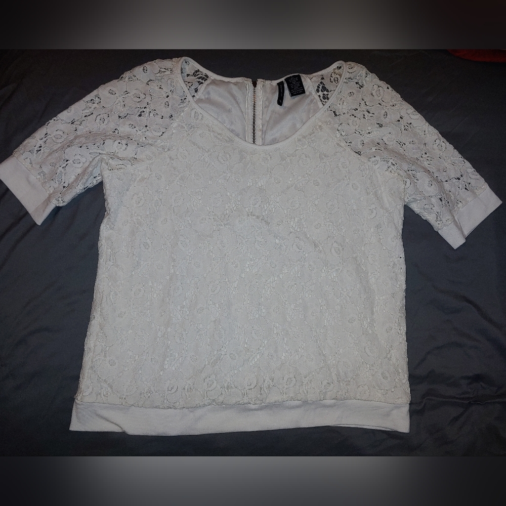 New Directions White Lace Blouse, Size L